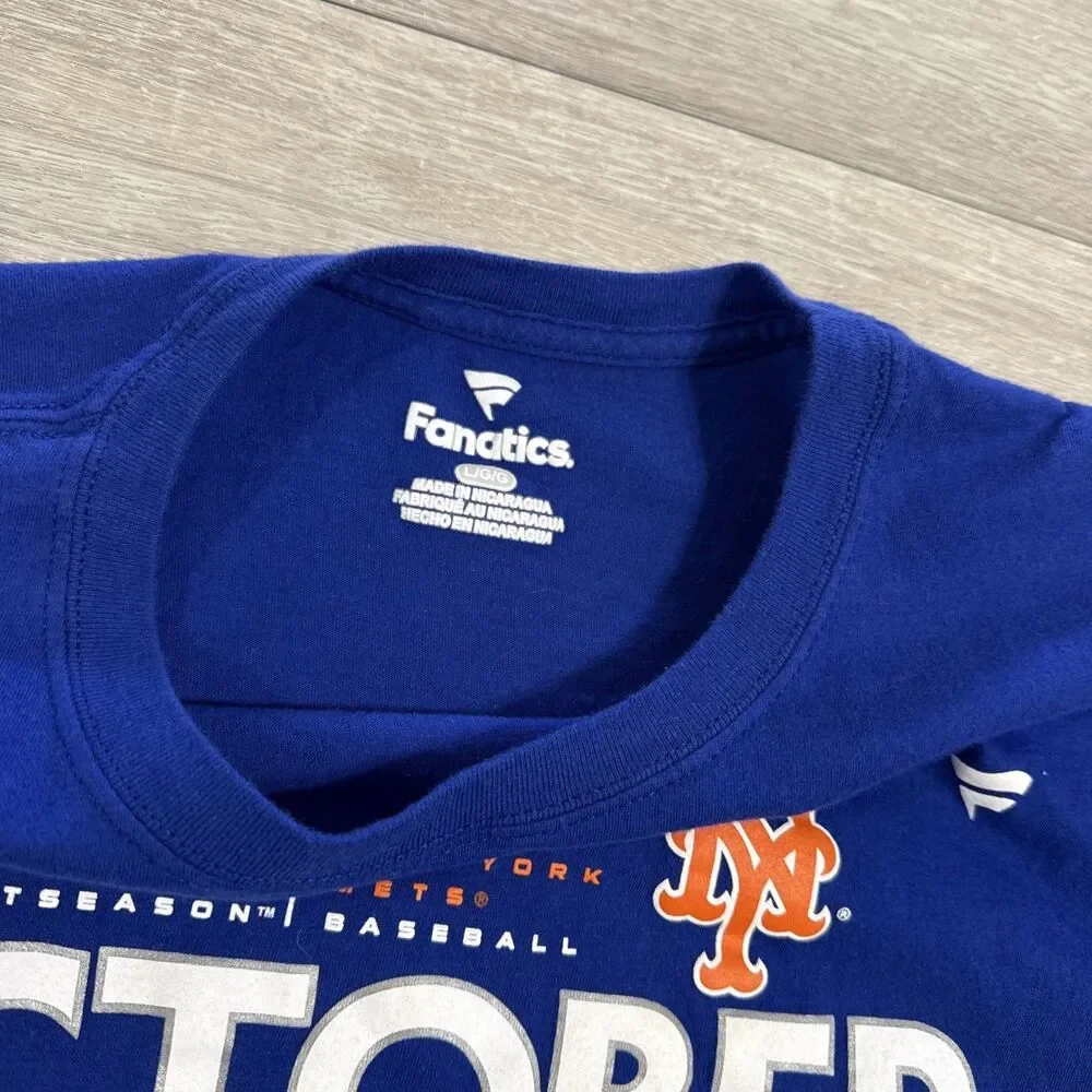 New York Mets Shirt 2022 Postseason October Rise MLB Blue Men's Large Tee